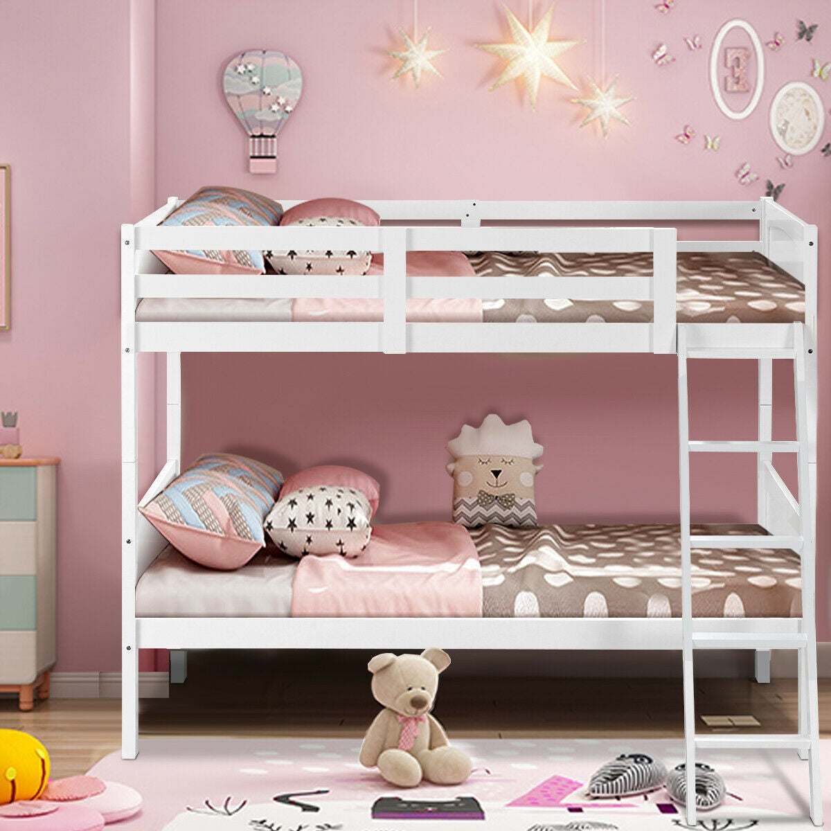 Convertible Twin Bunk Bed to 2 Individual Wooden Beds - White
