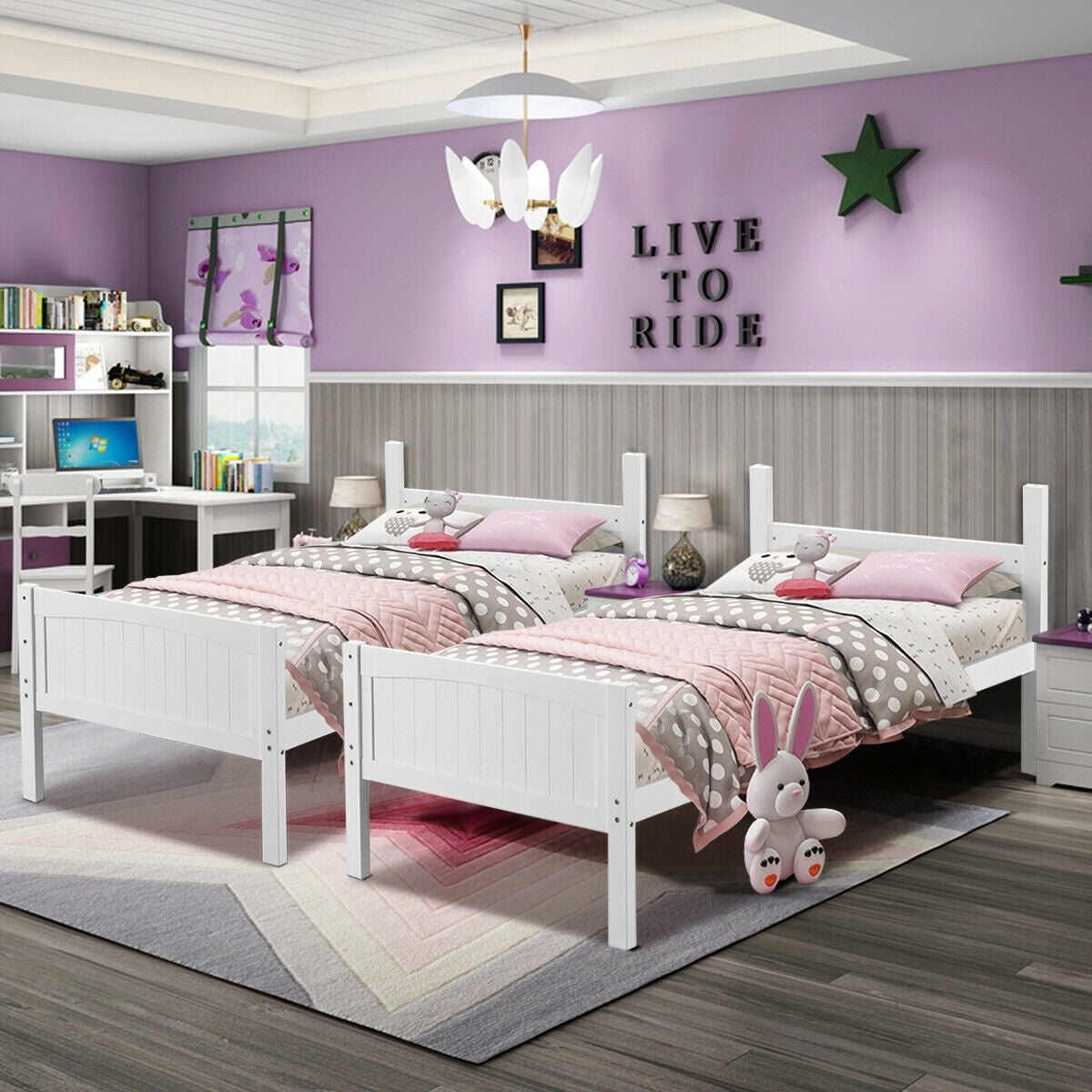 Convertible Twin Bunk Bed to 2 Individual Wooden Beds - White