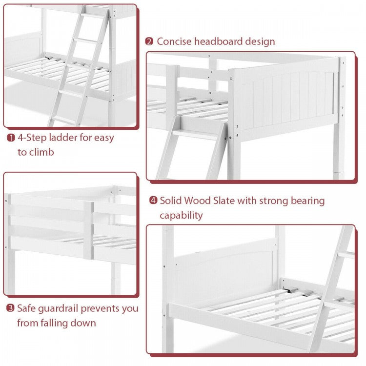 Convertible Twin Bunk Bed to 2 Individual Wooden Beds - White