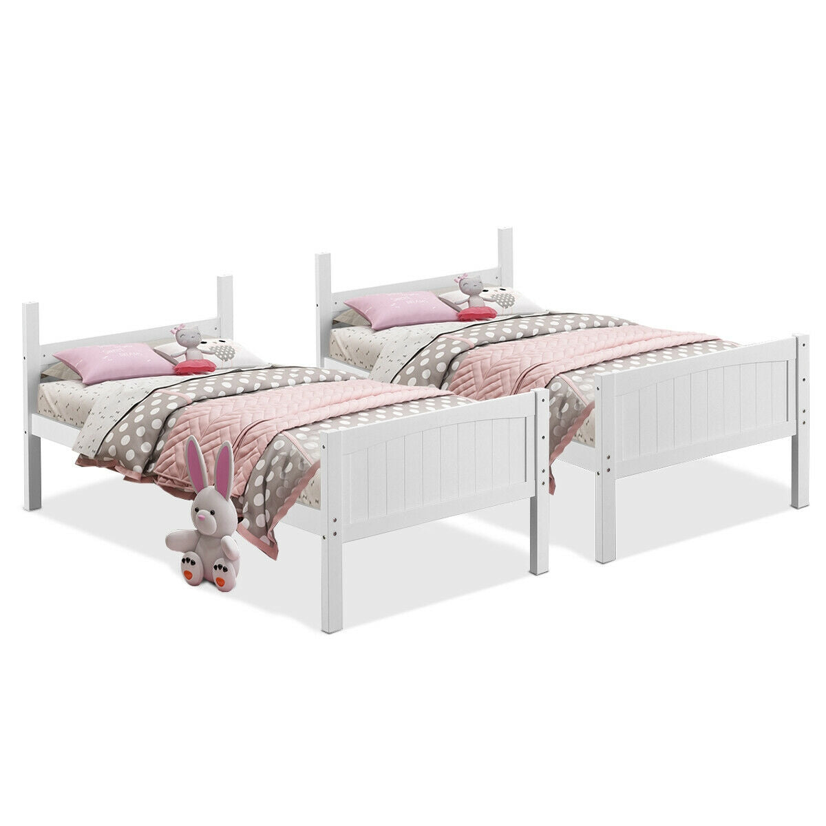 Convertible Twin Bunk Bed to 2 Individual Wooden Beds - White