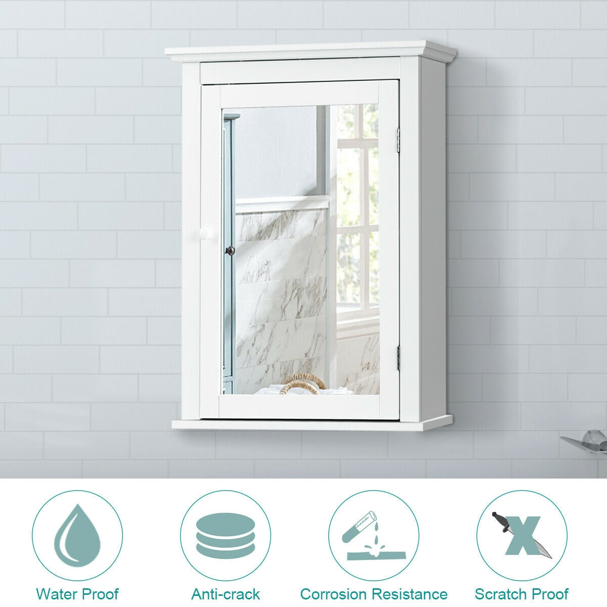 Wall-Mounted Bathroom Mirror Cabinet with Adjustable Shelves