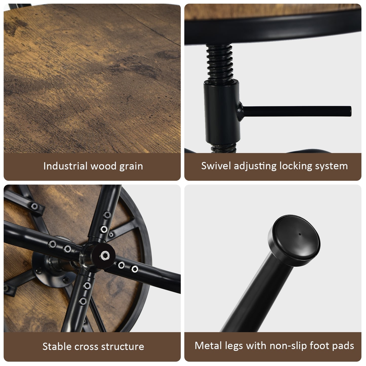 Set of 2 Swivel Adjustable Counter Stools with Ergonomic Arc Backrest