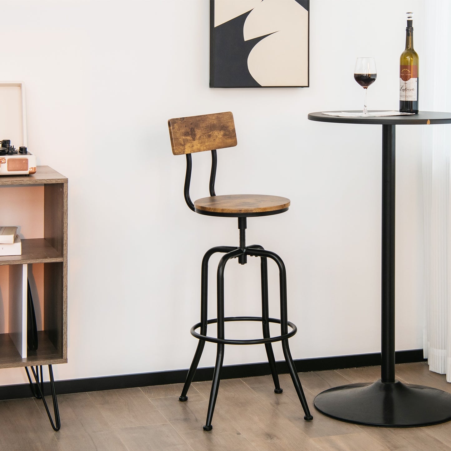 Set of 2 Swivel Adjustable Counter Stools with Ergonomic Arc Backrest