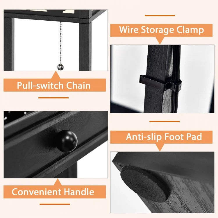 Modern Floor Lamp with Storage Shelves, Power Outlet & USB Charging Ports