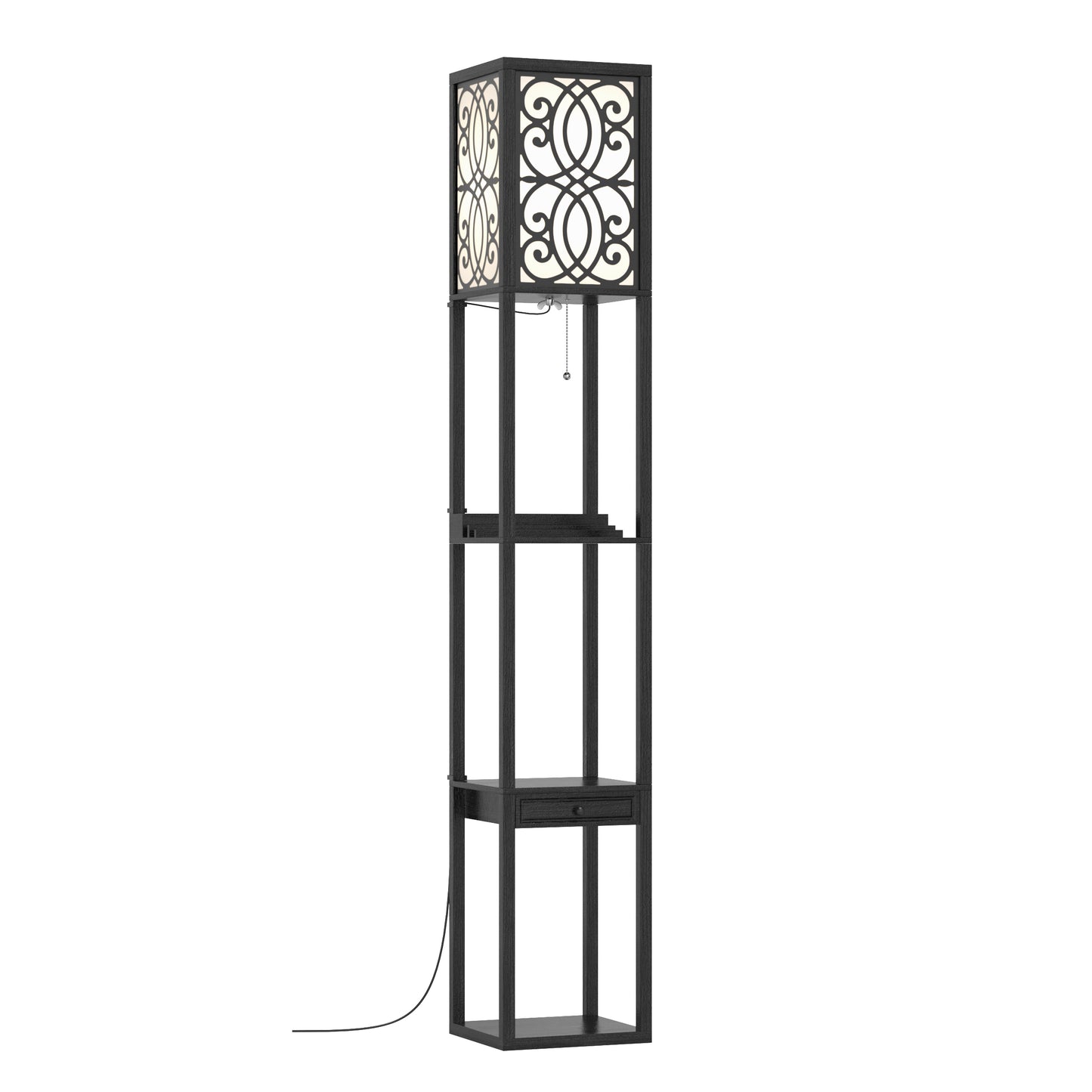 Modern Floor Lamp with Storage Shelves, Power Outlet & USB Charging Ports