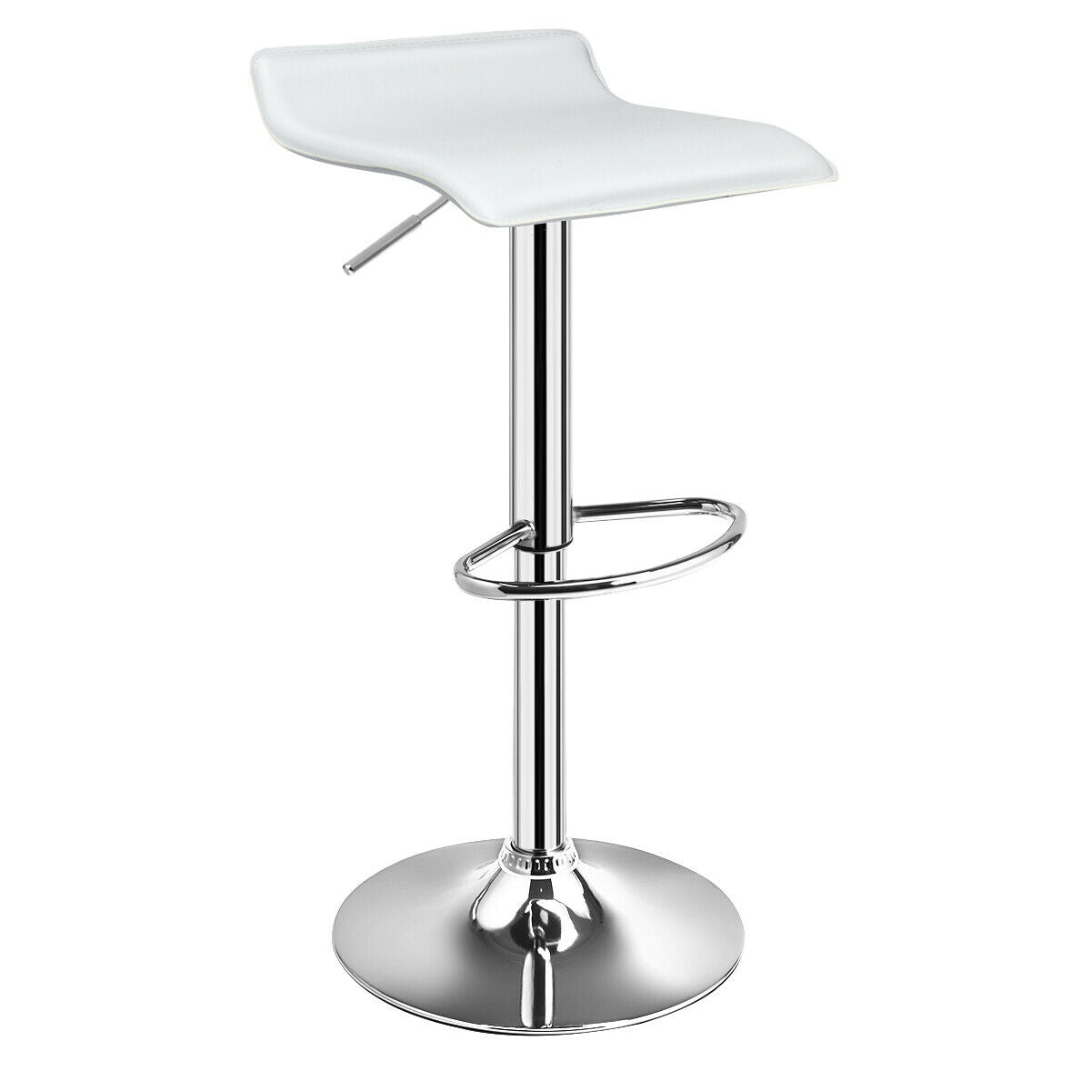 Set of 2 Adjustable Backless Bar Stools with PU Leather Seats and Chrome Steel Base in White