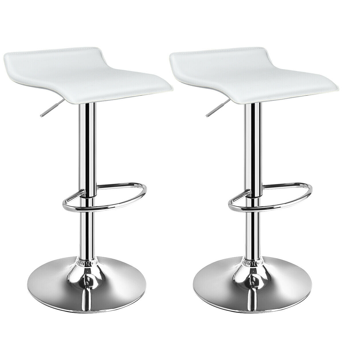 Set of 2 Adjustable Backless Bar Stools with PU Leather Seats and Chrome Steel Base in White