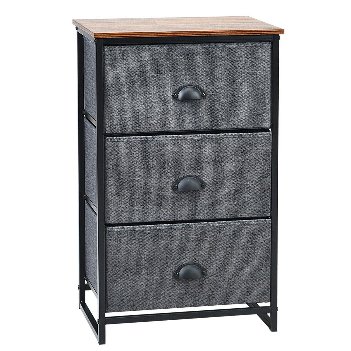 3-Drawer Fabric Dresser with Wood Top – Storage Tower Organizer, Black