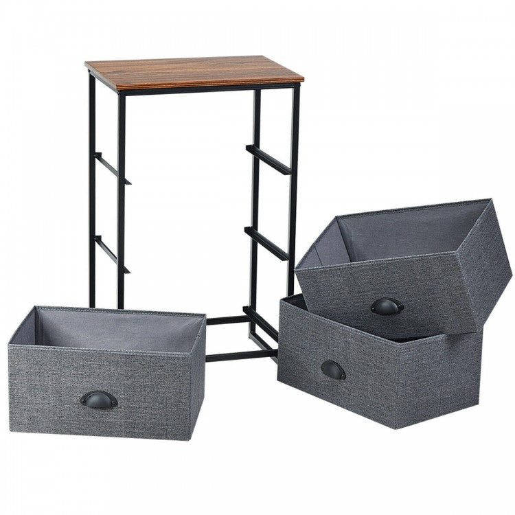 3-Drawer Fabric Dresser with Wood Top – Storage Tower Organizer, Black