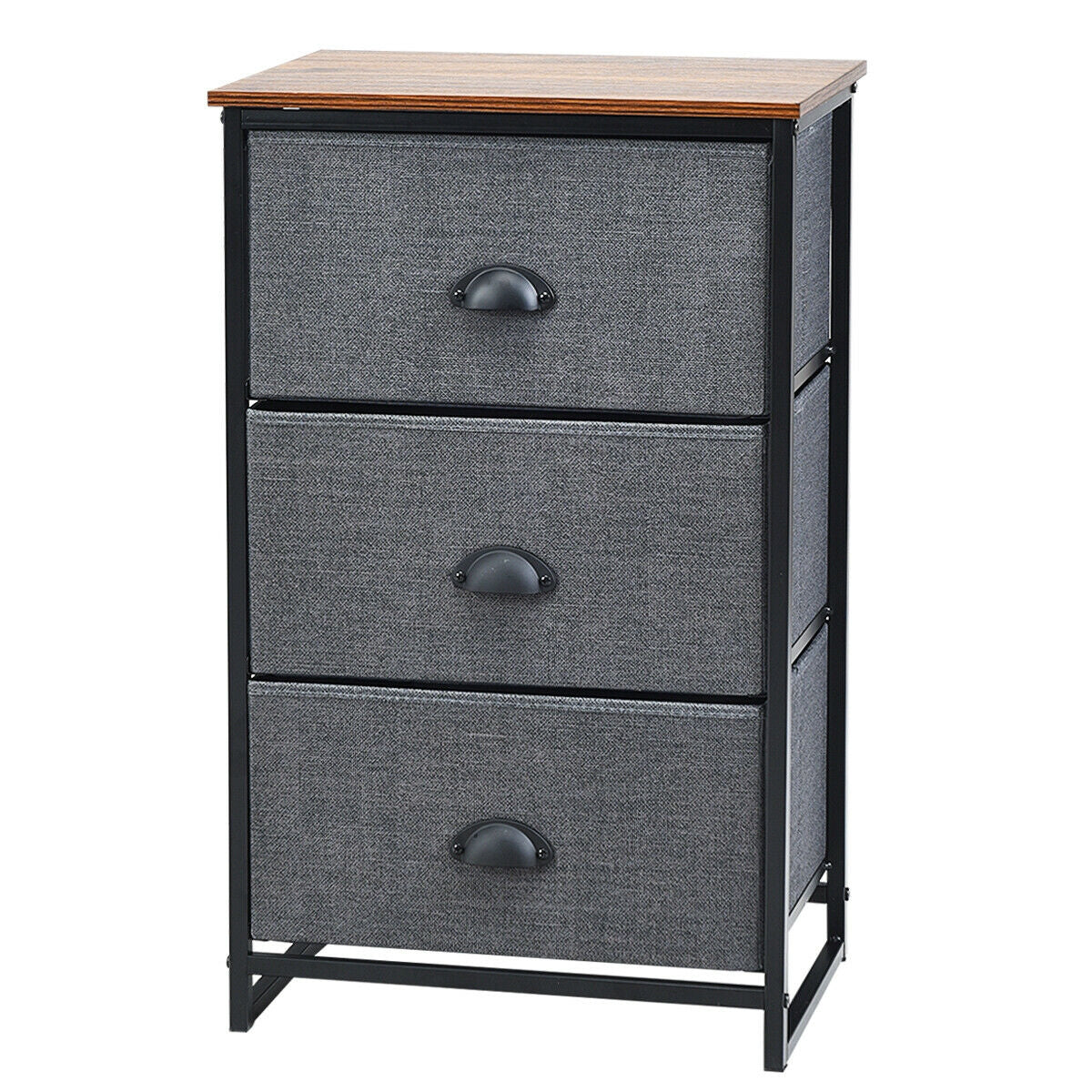 3-Drawer Fabric Dresser with Wood Top – Storage Tower Organizer, Black