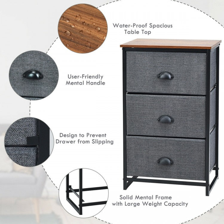 3-Drawer Fabric Dresser with Wood Top – Storage Tower Organizer, Black