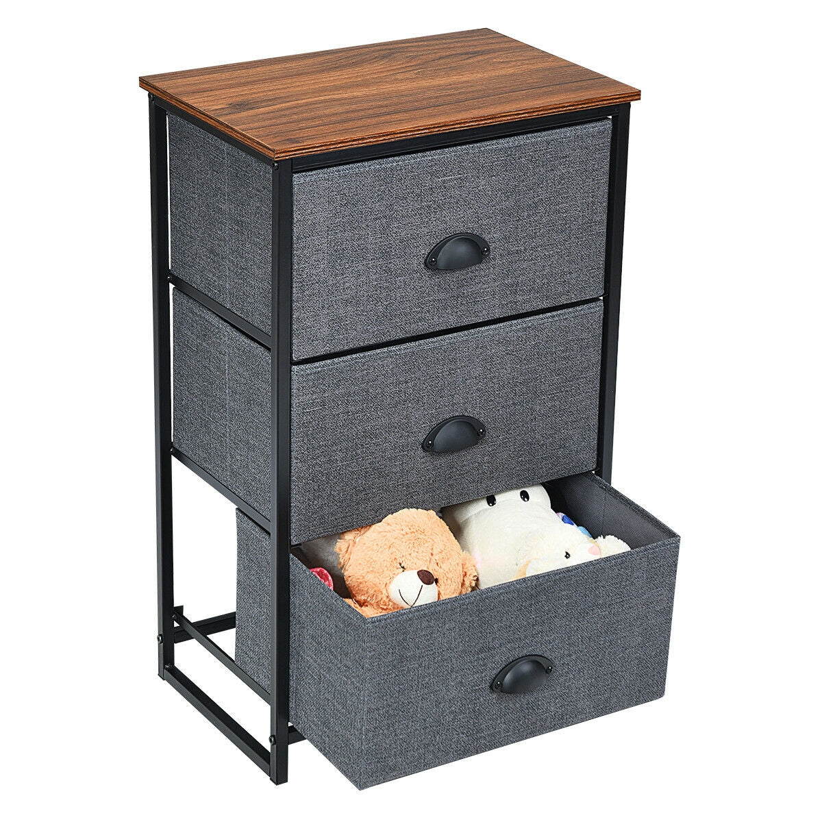 3-Drawer Fabric Dresser with Wood Top – Storage Tower Organizer, Black