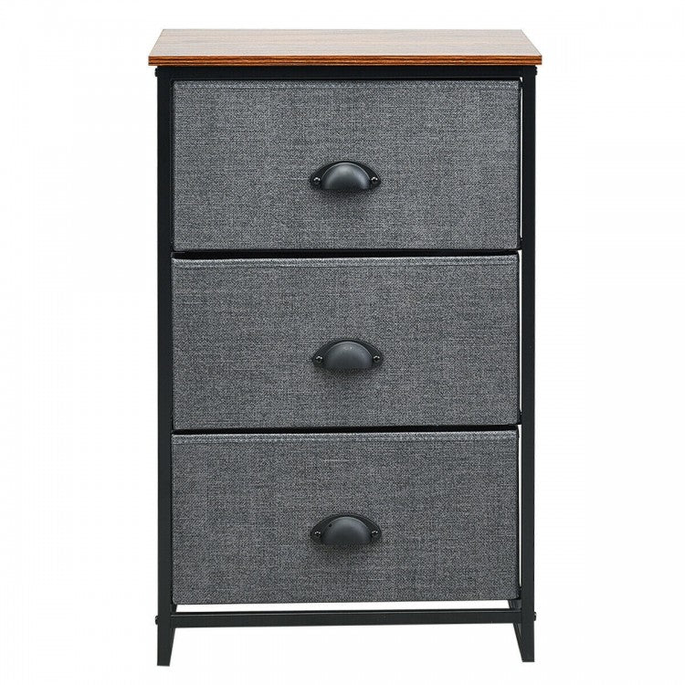 3-Drawer Fabric Dresser with Wood Top – Storage Tower Organizer, Black