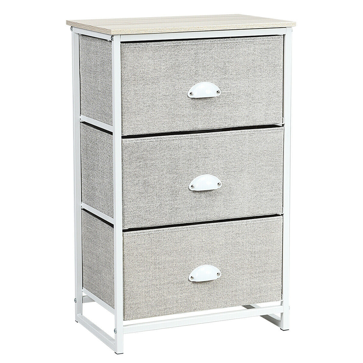 3-Drawer Fabric Dresser with Wood Top – Storage Tower Organizer, Grey
