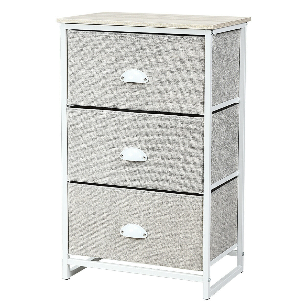3-Drawer Fabric Dresser with Wood Top – Storage Tower Organizer, Grey