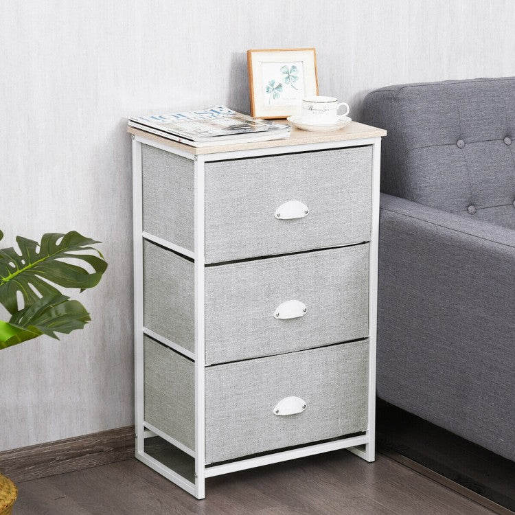3-Drawer Fabric Dresser with Wood Top – Storage Tower Organizer, Grey