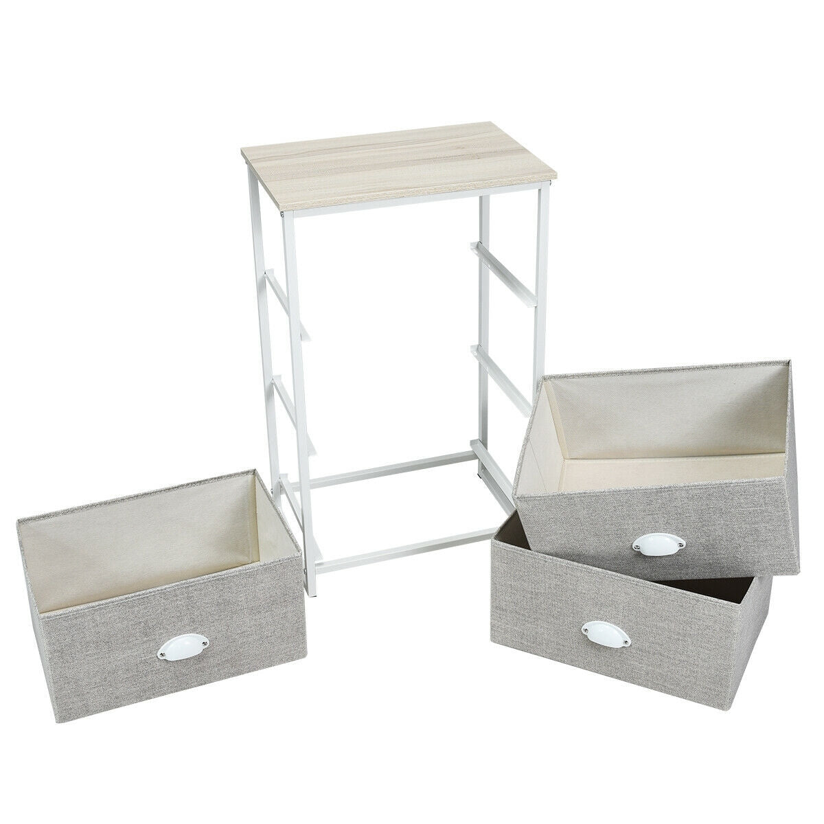 3-Drawer Fabric Dresser with Wood Top – Storage Tower Organizer, Grey