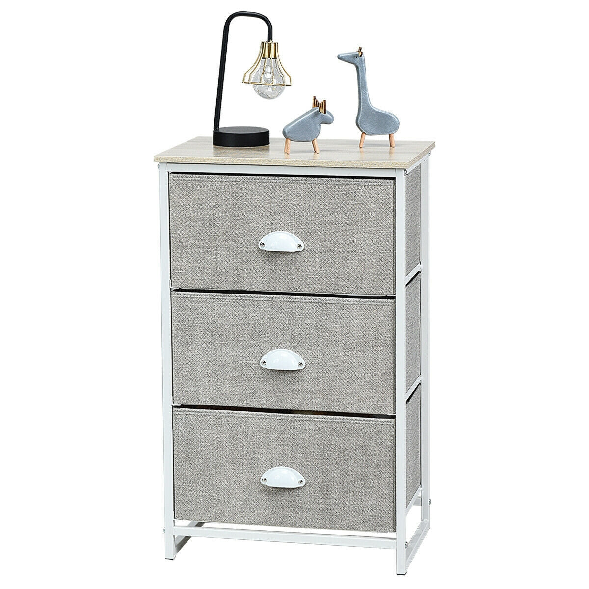 3-Drawer Fabric Dresser with Wood Top – Storage Tower Organizer, Grey