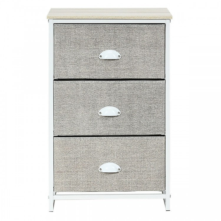 3-Drawer Fabric Dresser with Wood Top – Storage Tower Organizer, Grey