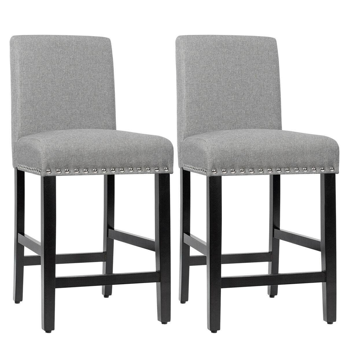 Upholstered Kitchen Chair with Rubber Wood Legs 25 Inch, Set of 2 Grey