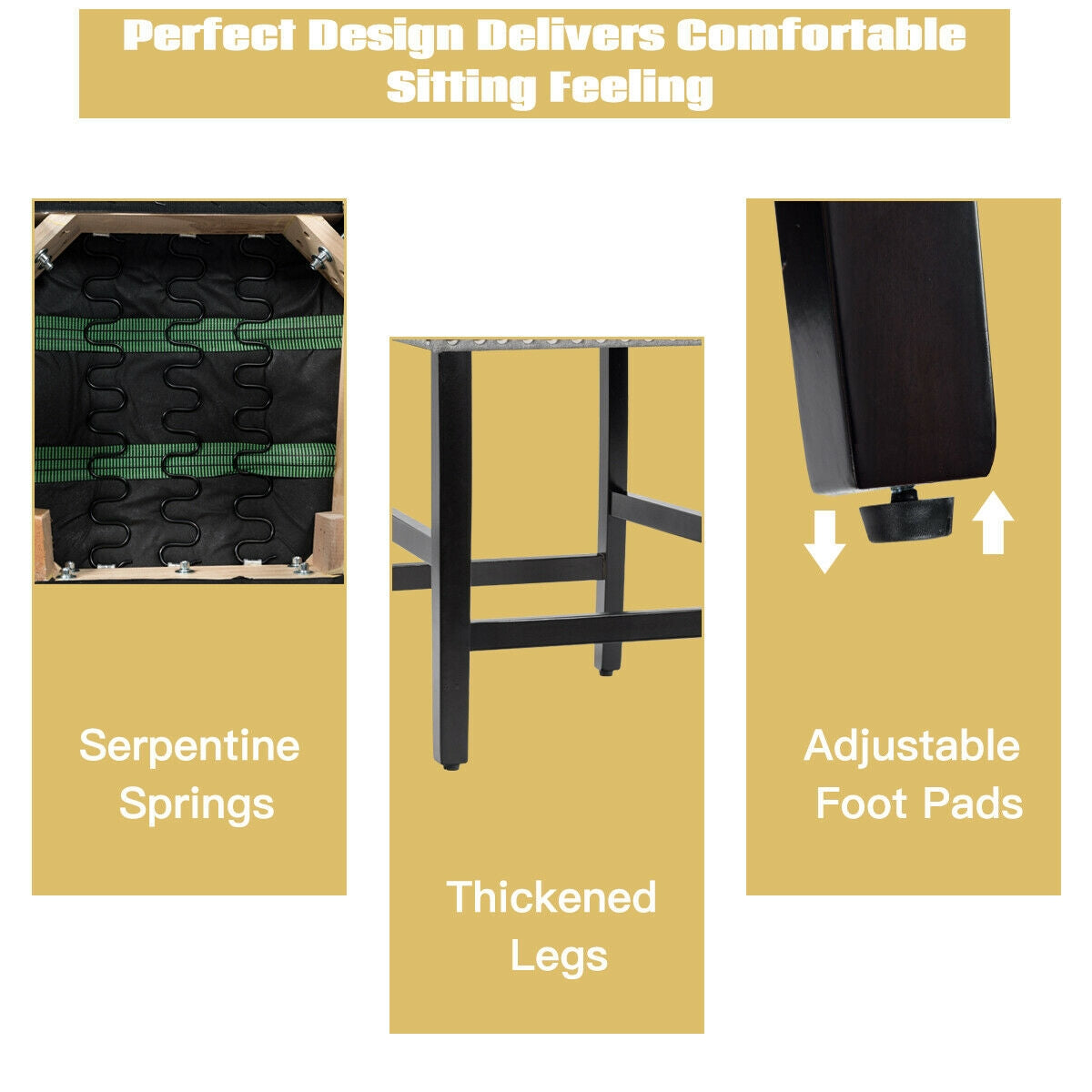 Upholstered Kitchen Chair with Rubber Wood Legs 25 Inch, Set of 2 Grey