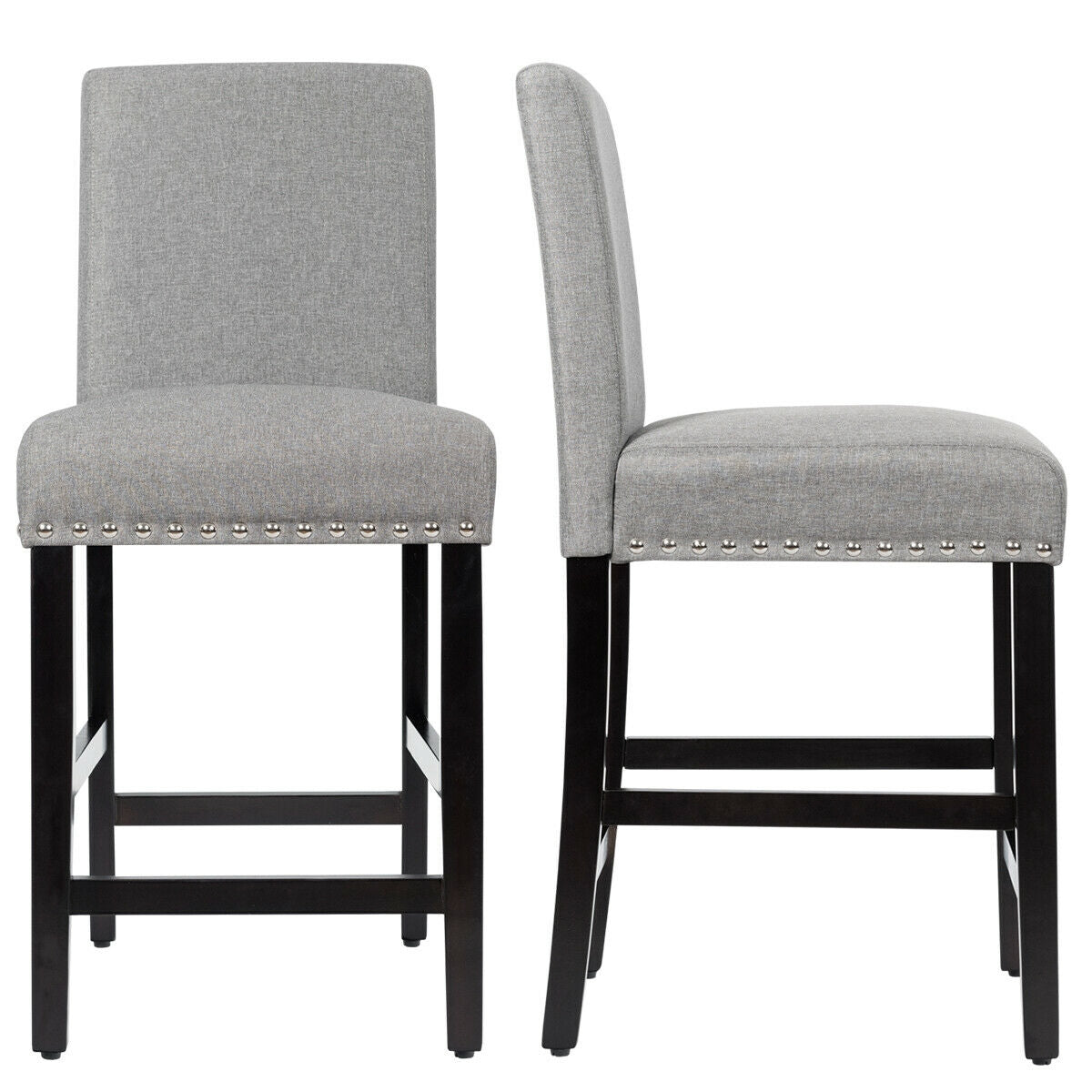 Upholstered Kitchen Chair with Rubber Wood Legs 25 Inch, Set of 2 Grey