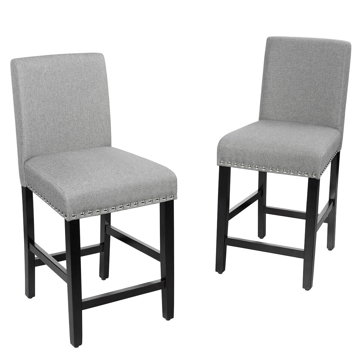 Upholstered Kitchen Chair with Rubber Wood Legs 25 Inch, Set of 2 Grey