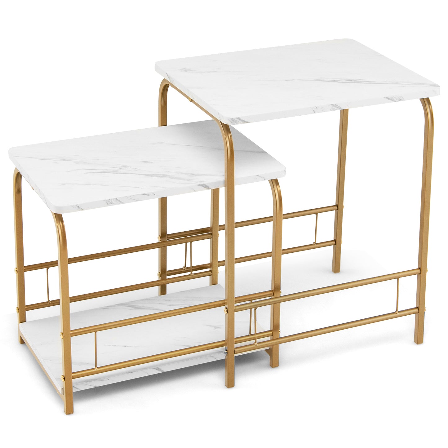 Modern Nesting End Tables with Faux Marble Top Set of 2