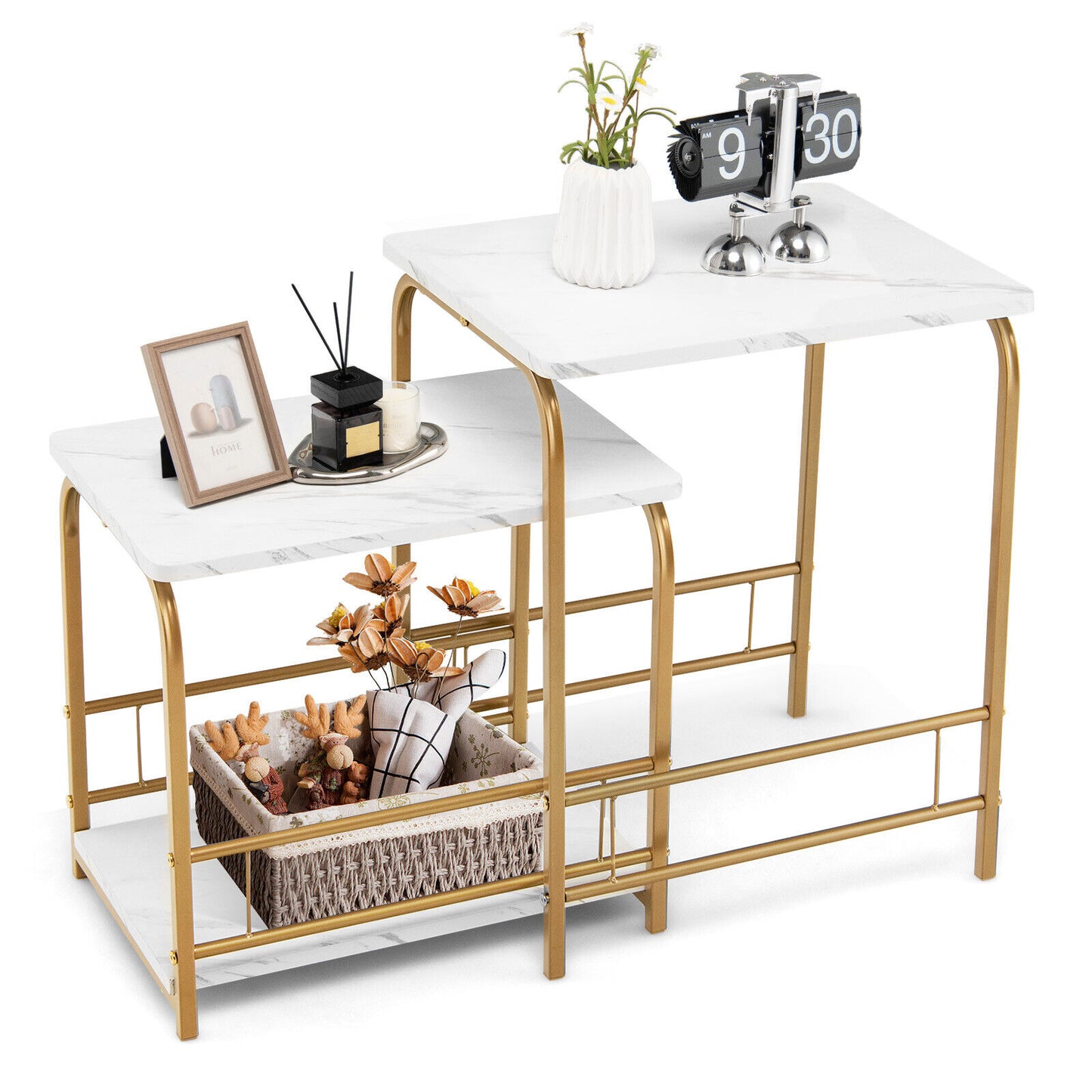 Modern Nesting End Tables with Faux Marble Top Set of 2