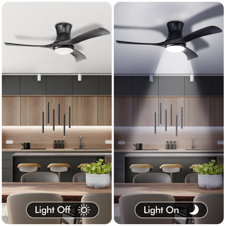 52 Inch Black Flush Mount Ceiling Fan with LED Light & Remote Control