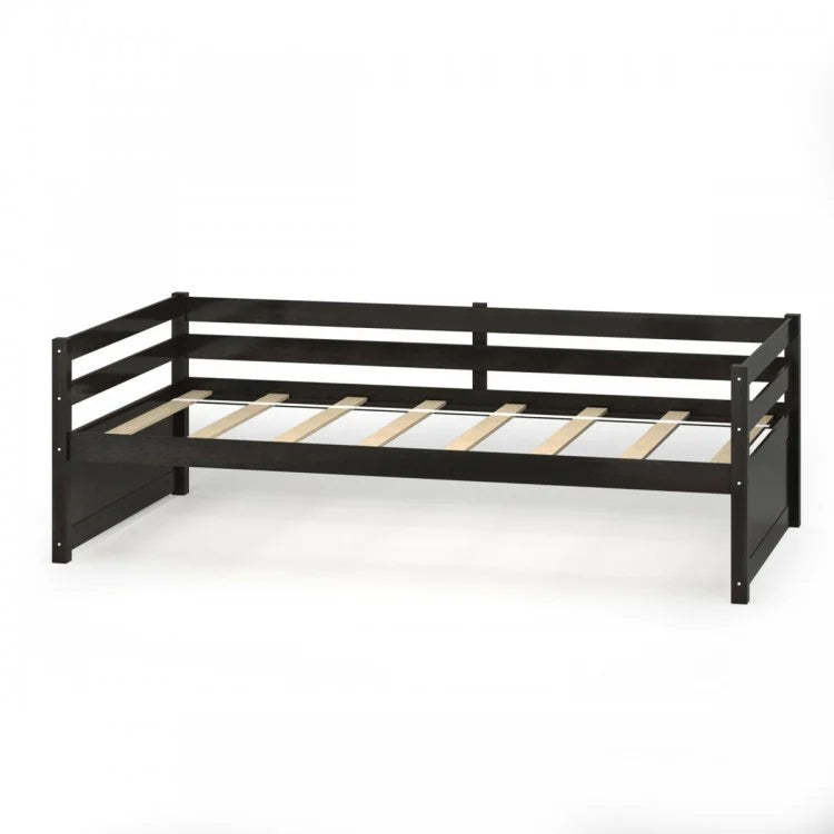 Space Saving Twin Daybed with Pull Out Trundle and Sturdy Wood Slat Frame - Dark Brown