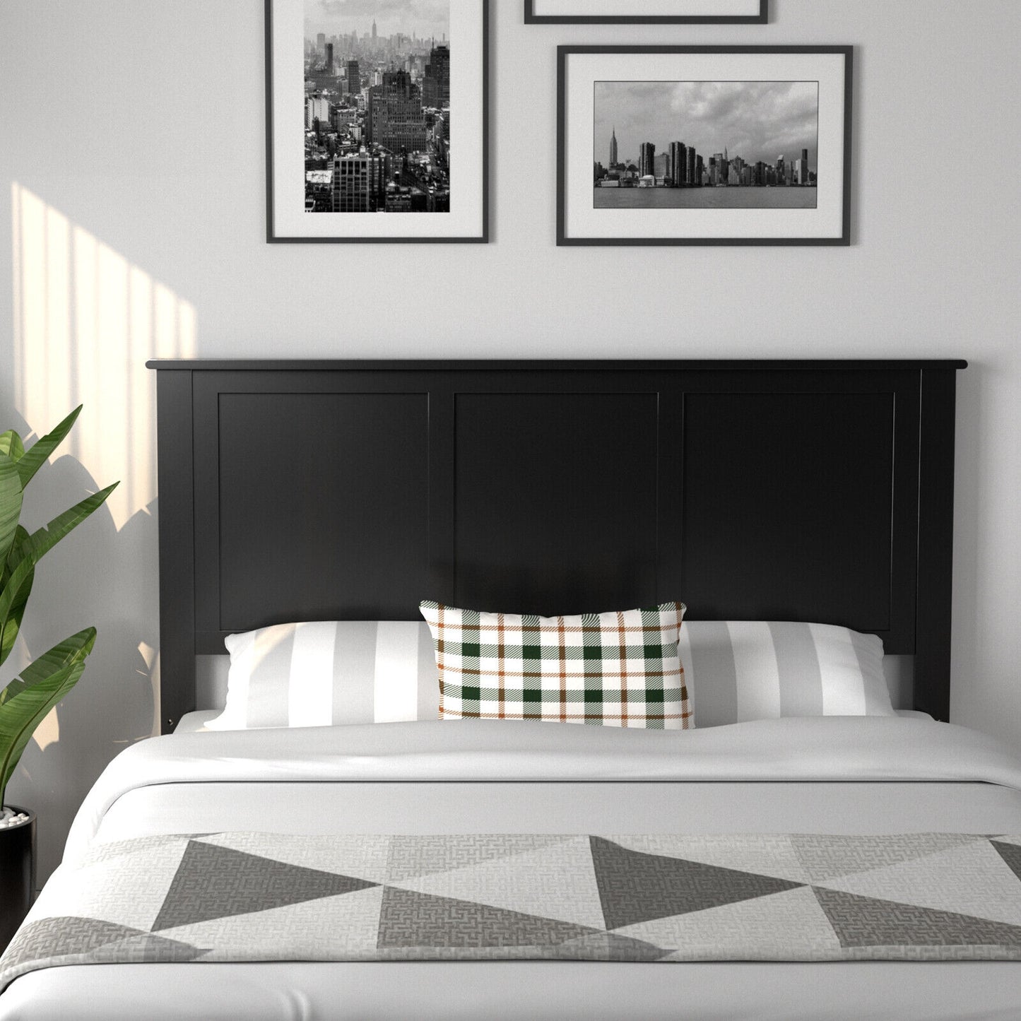 Full Size Wood Headboard with Adjustable Height and Pre-Drilled Holes - Black