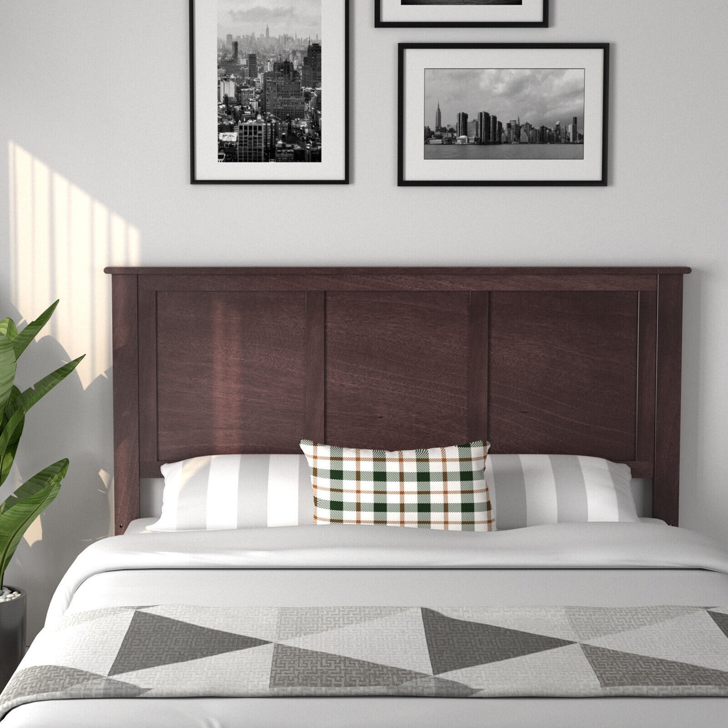 Full Size Wood Headboard with Adjustable Height and Pre-Drilled Holes - Brown