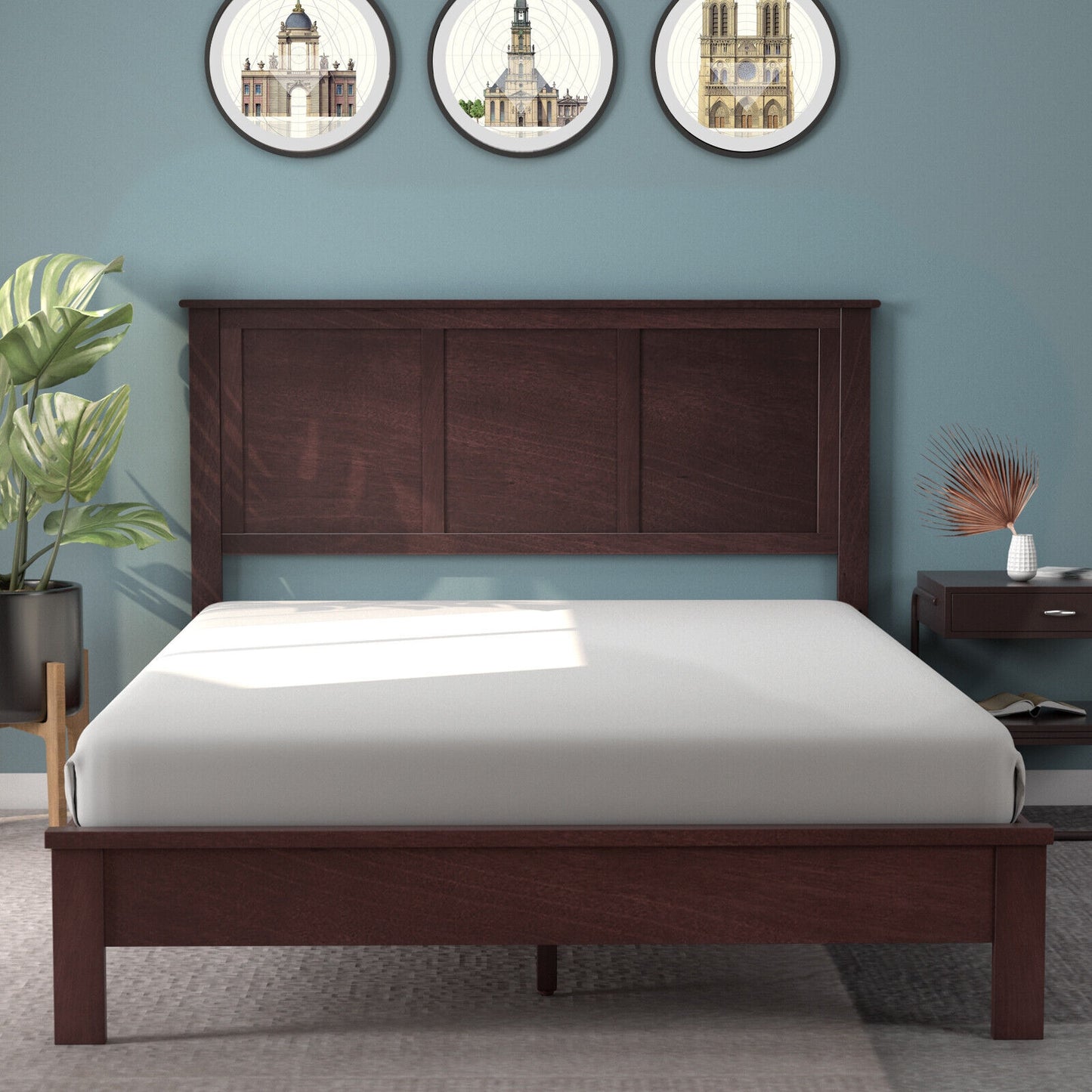 Full Size Wood Headboard with Adjustable Height and Pre-Drilled Holes - Brown