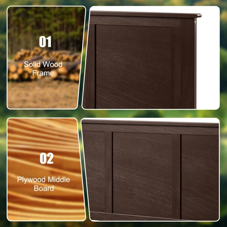 Full Size Wood Headboard with Adjustable Height and Pre-Drilled Holes - Brown
