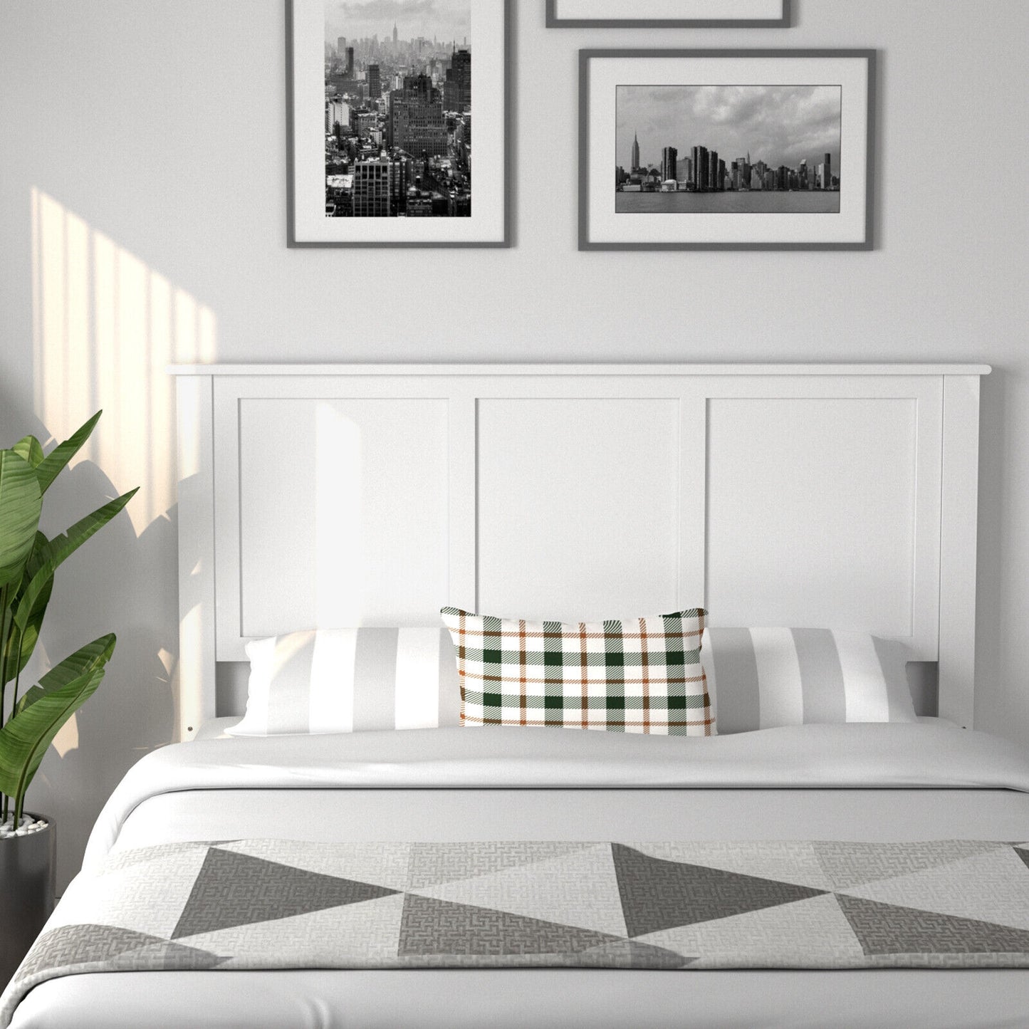 Full Size Wood Headboard with Adjustable Height and Pre-Drilled Holes - White