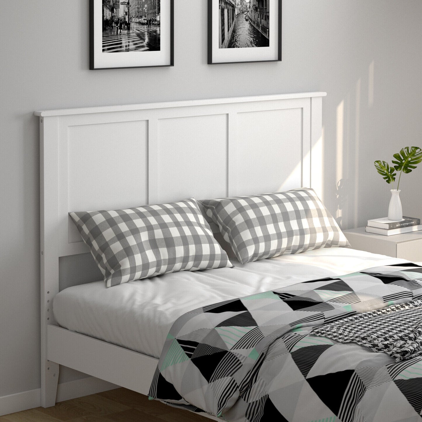 Full Size Wood Headboard with Adjustable Height and Pre-Drilled Holes - White