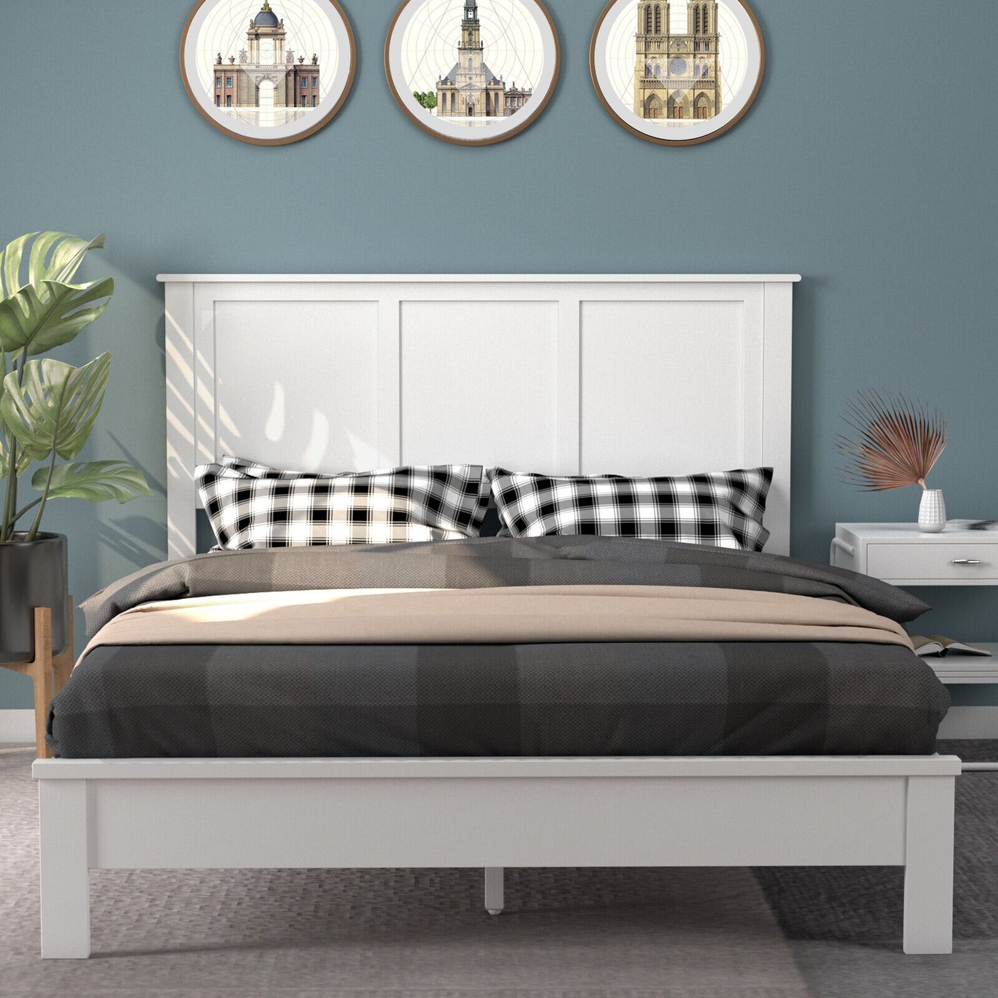 Full Size Wood Headboard with Adjustable Height and Pre-Drilled Holes - White