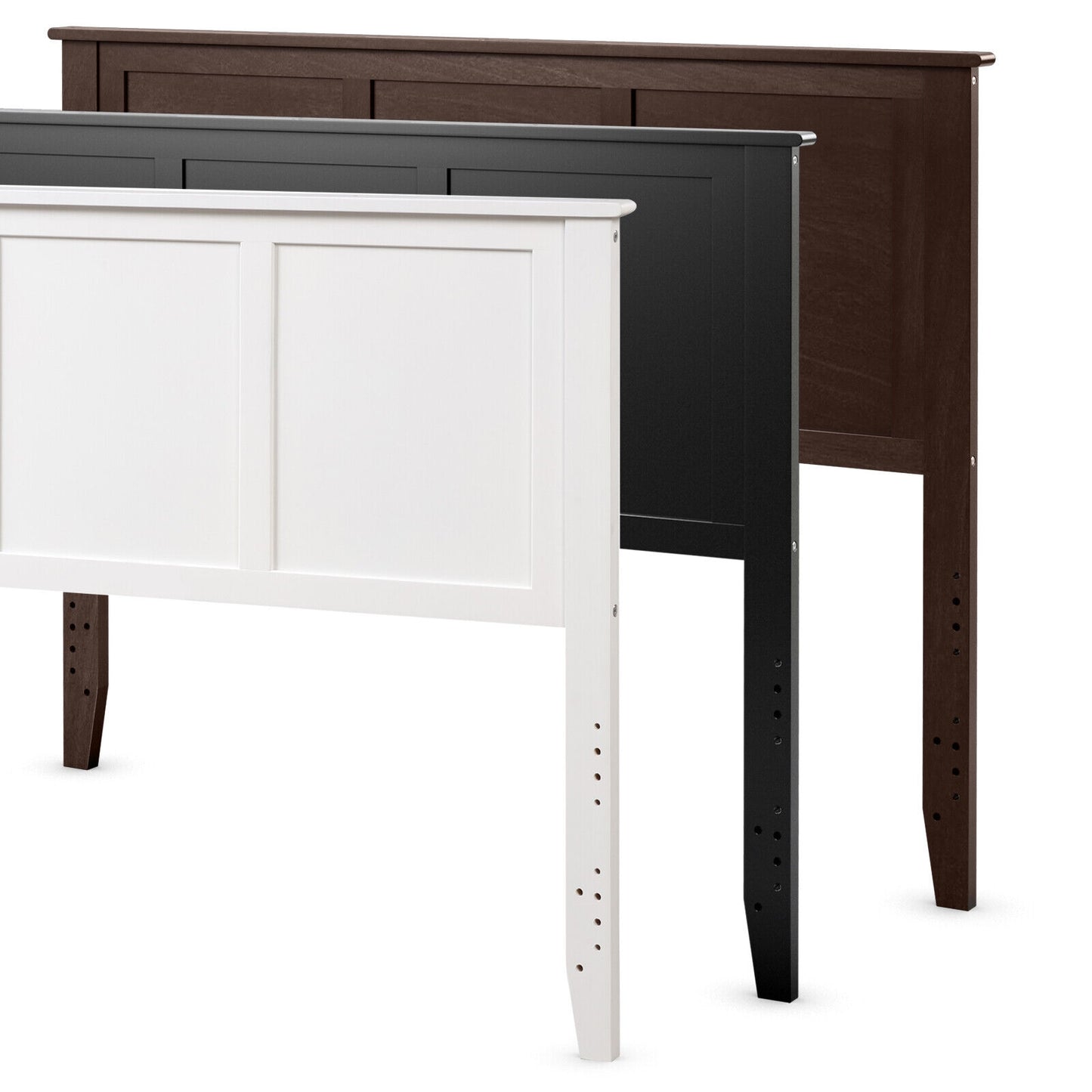 Full Size Wood Headboard with Adjustable Height and Pre-Drilled Holes - White