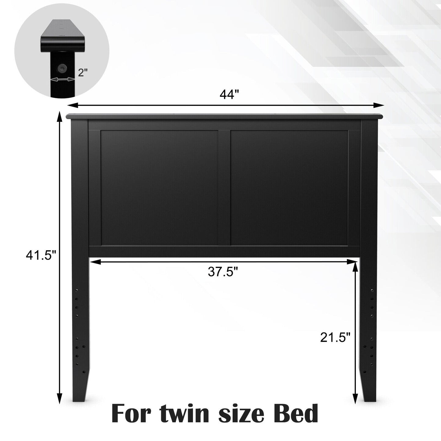 Elegant Solid Wood Twin Bed Headboard with Flat Panel Design - Black