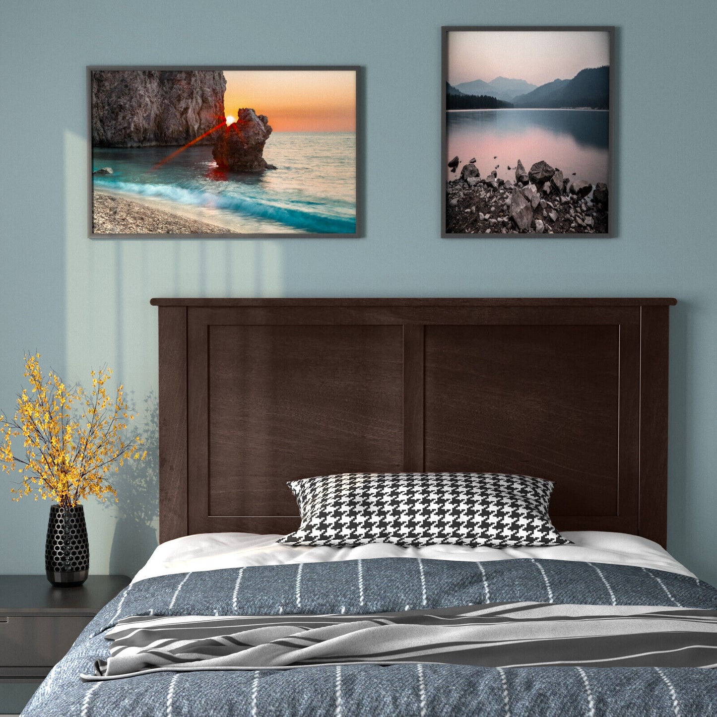 Elegant Solid Wood Twin Bed Headboard with Flat Panel Design - Brown