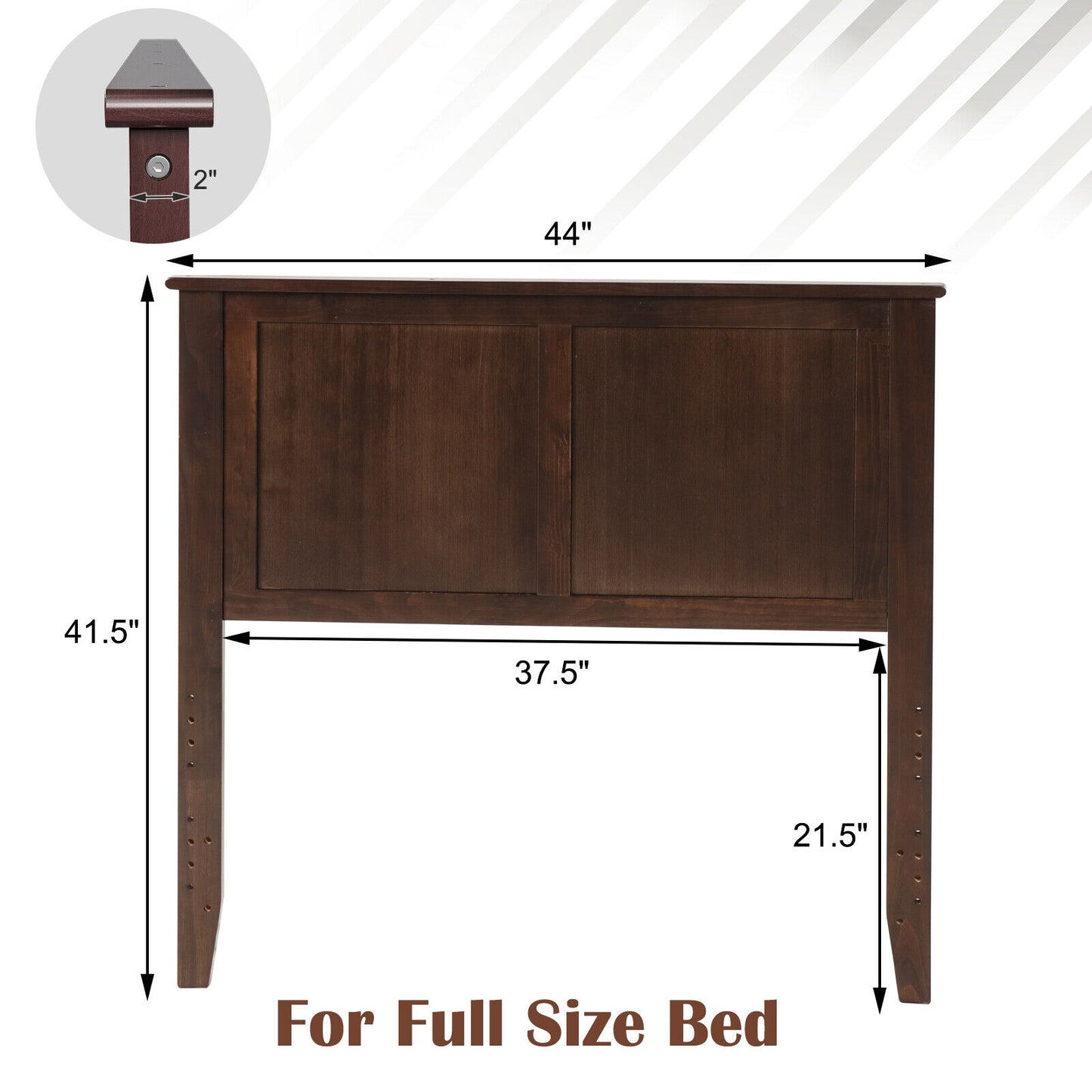 Elegant Solid Wood Twin Bed Headboard with Flat Panel Design - Brown