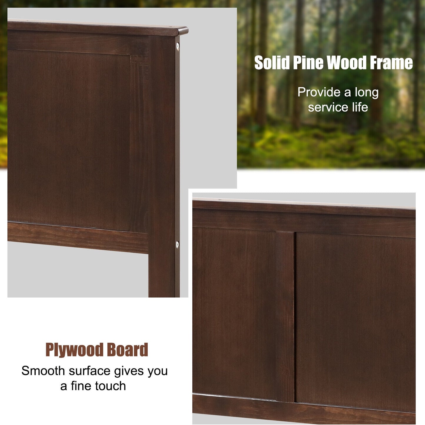 Elegant Solid Wood Twin Bed Headboard with Flat Panel Design - Brown