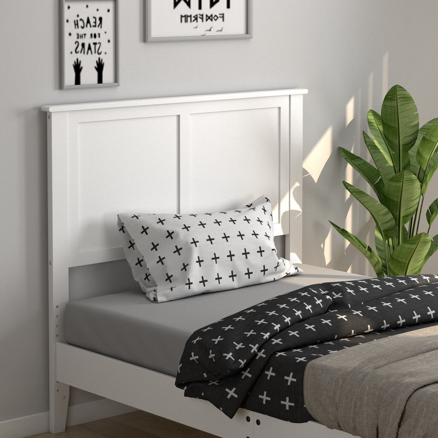 Elegant Solid Wood Twin Bed Headboard with Flat Panel Design - White