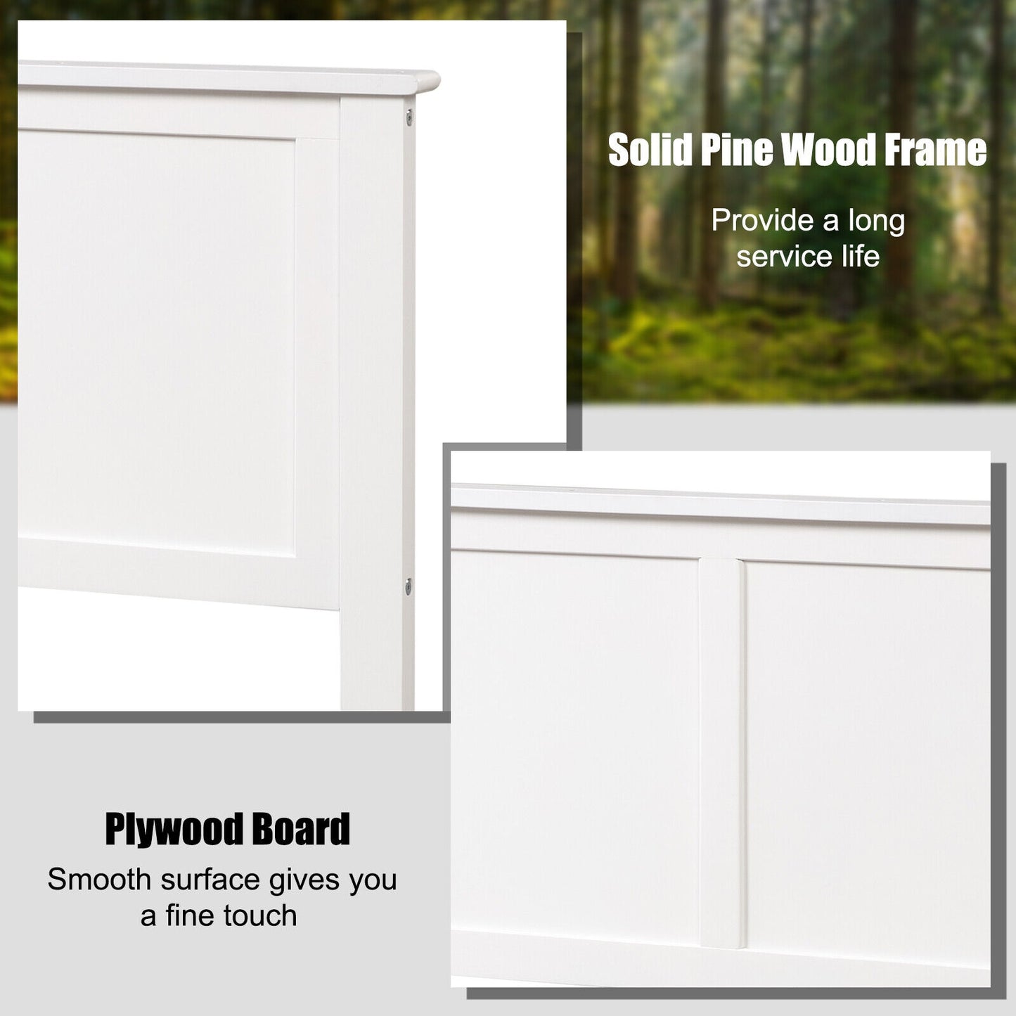 Elegant Solid Wood Twin Bed Headboard with Flat Panel Design - White
