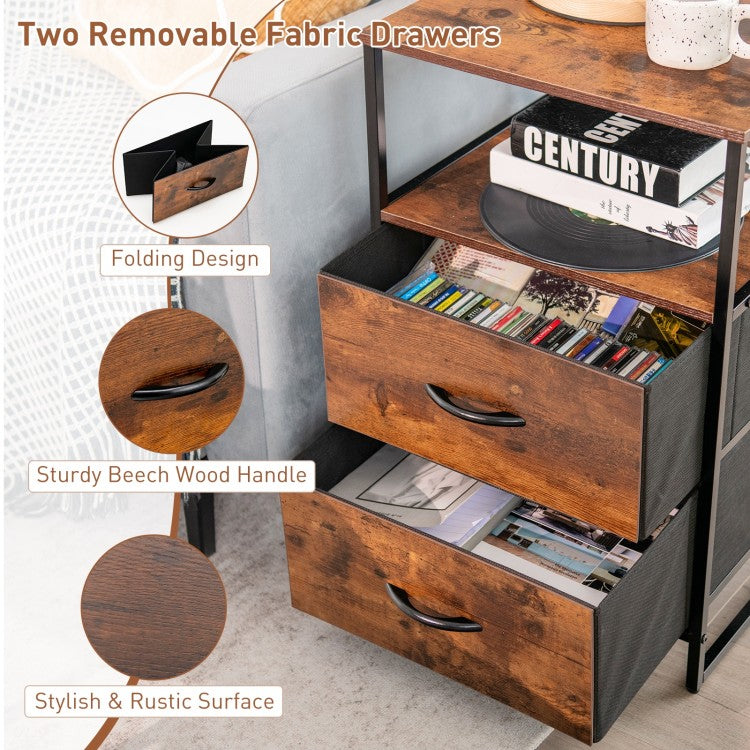 27 Inch Tall Freestanding Storage Cabinet with Wood Top and Open Shelves