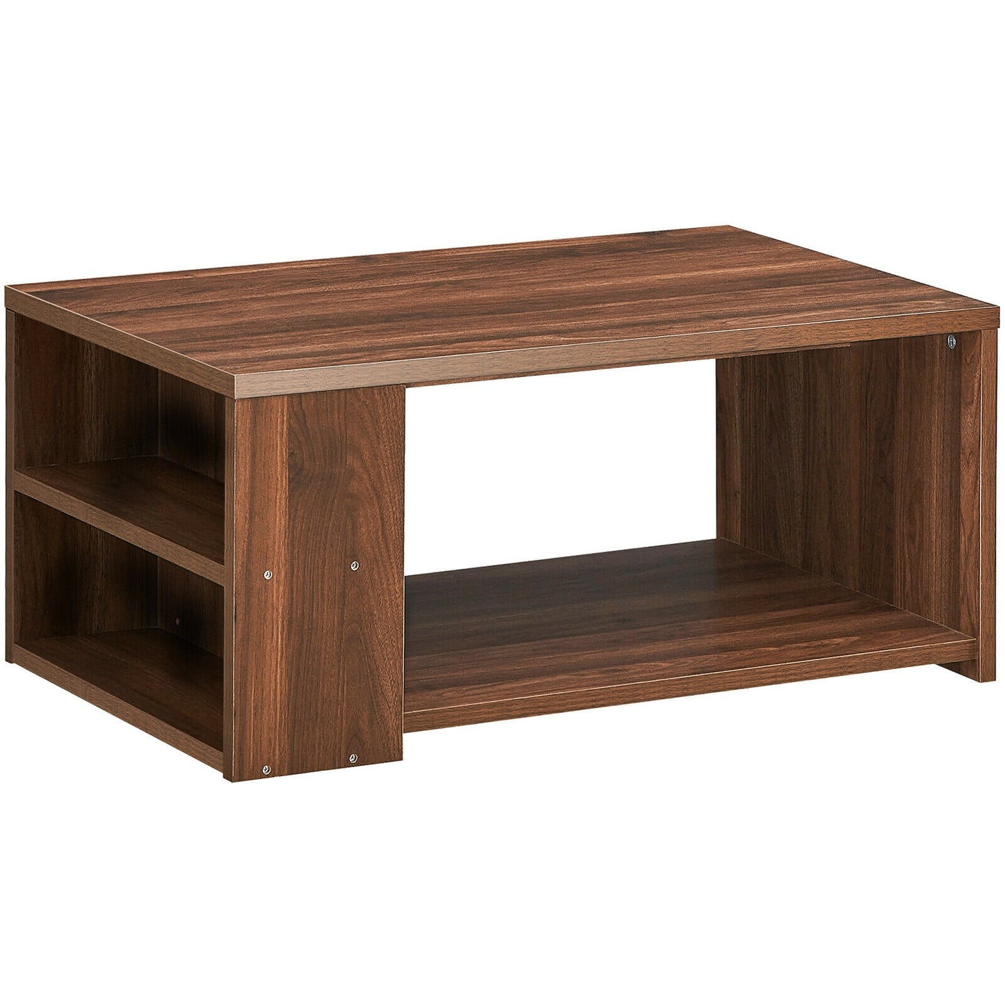 Coffee Table with Multiple Storage Shelves in Walnut Finish
