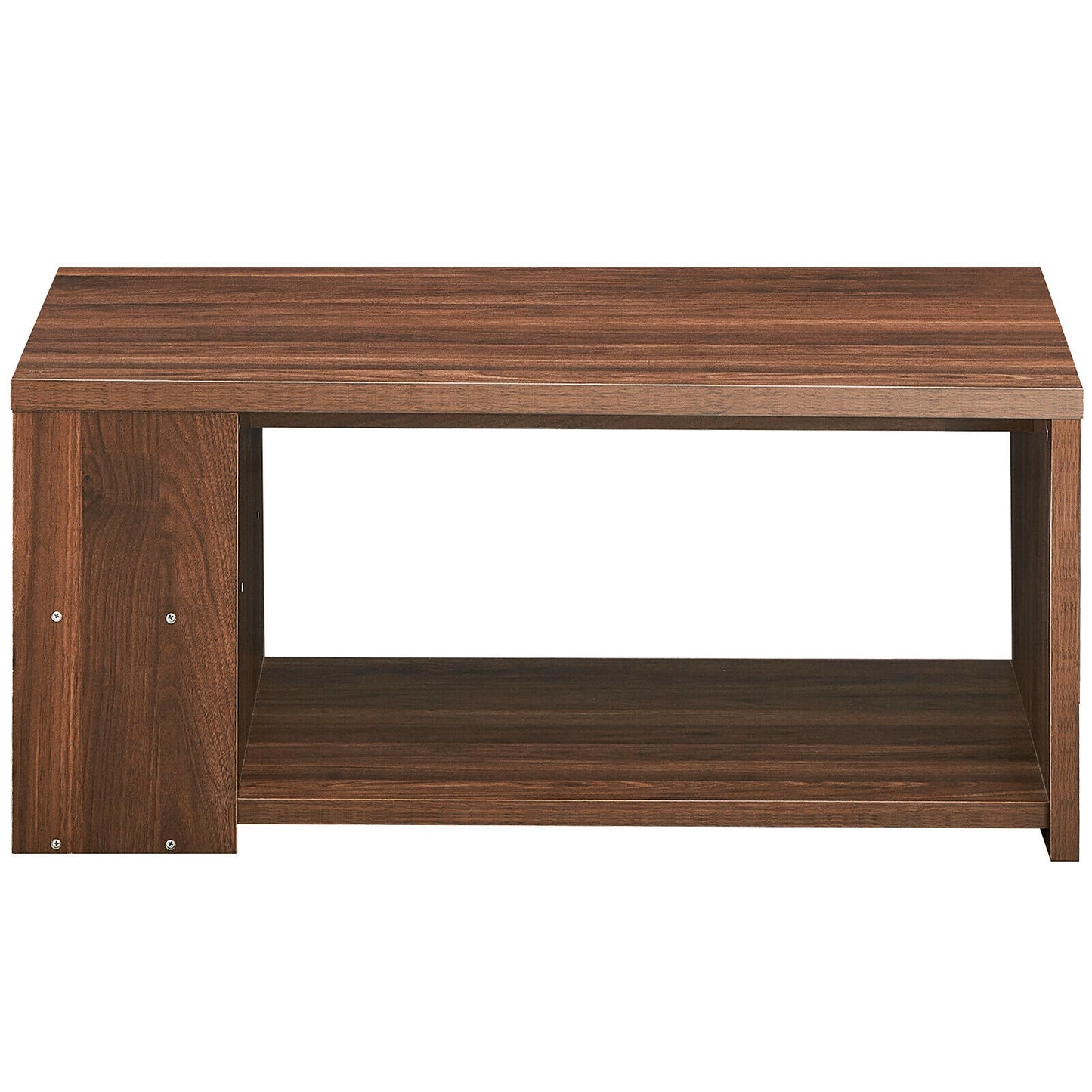Coffee Table with Multiple Storage Shelves in Walnut Finish
