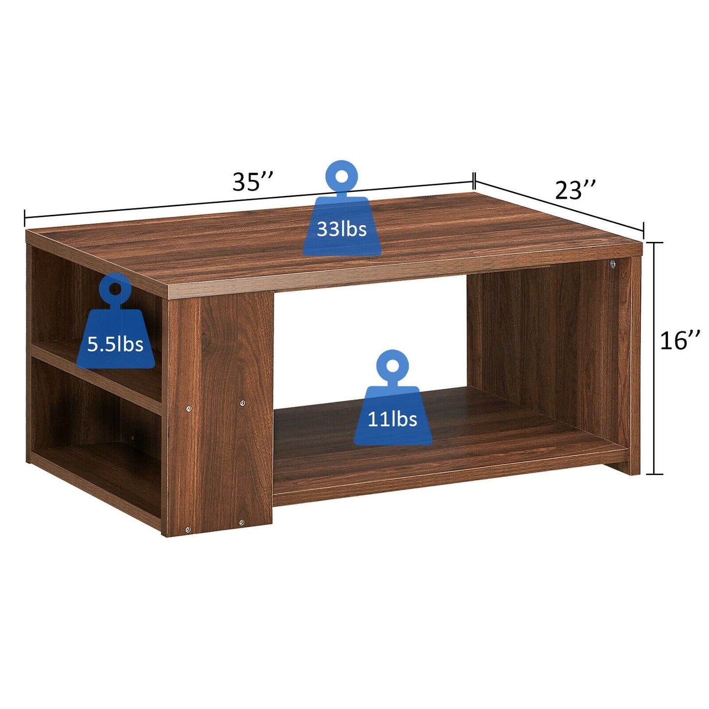 Coffee Table with Multiple Storage Shelves in Walnut Finish