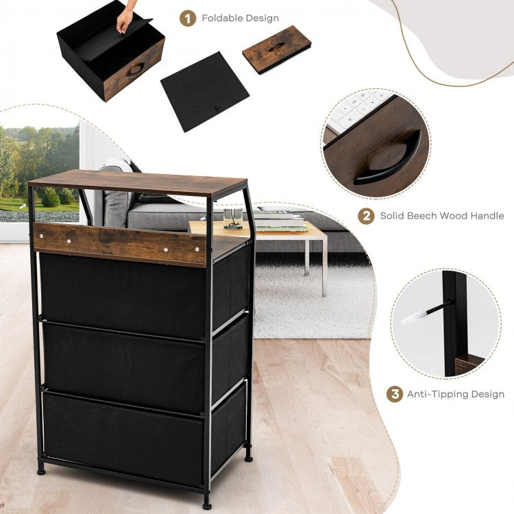 36 Inch Tall Freestanding Storage Cabinet with Wood Top and Open Shelves